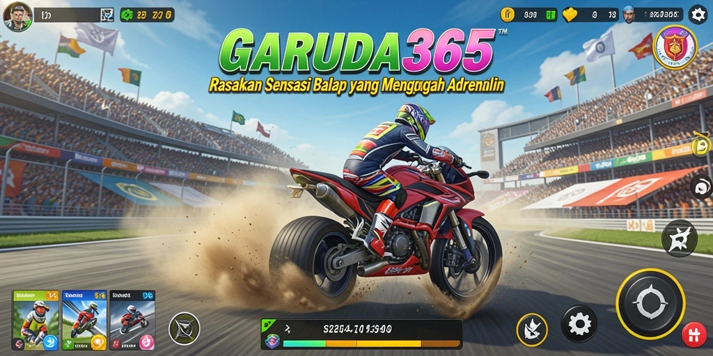Screenshot menunjukkan aksi balap seru di GARUDA365.