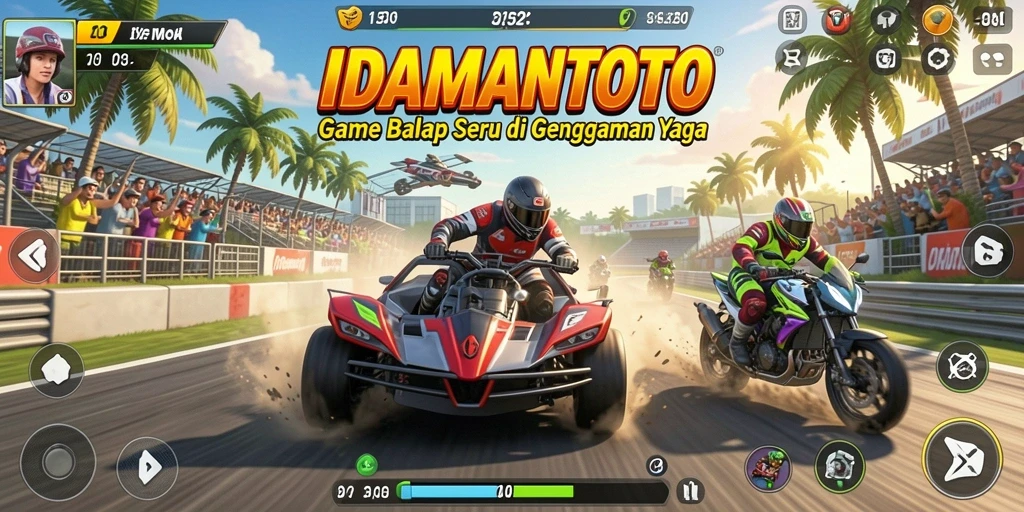 Tampilan gameplay mendebarkan di IDAMANTOTO saat balapan.