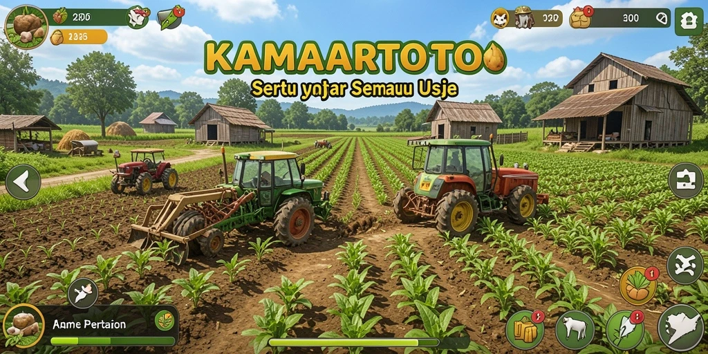 Tampilan gameplay KAMARTOTO dengan aktivitas pertanian yang seru.