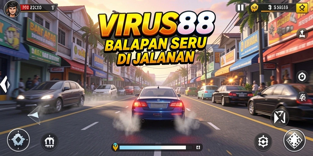 Tangkapan layar dari gameplay Racing yang mendebarkan di VIRUS88.